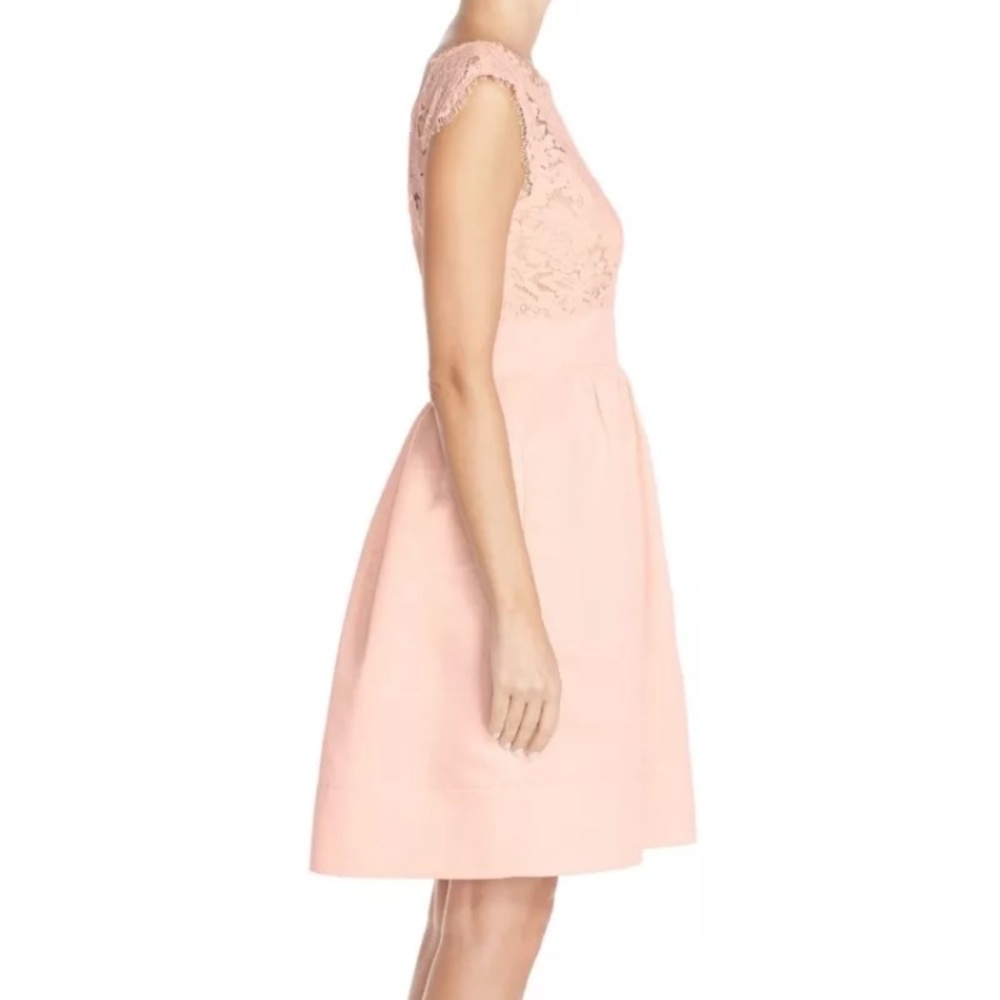 Eliza J Lace Faille Cap Sleeve Dress Lace Pink Blush Petite 12P 14P NWT Wedding - Picture 6 of 9